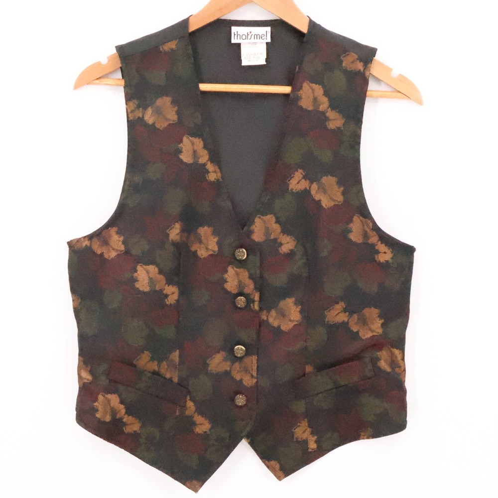Vintage Thats Me Fall Leaf Vest Womens USA‎ Academia Cottage Teacher Size 9/10